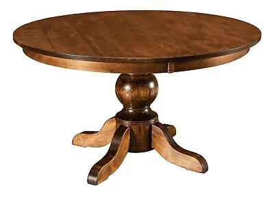 Amish Round Single Pedestal Dining Table Solid Wood Traditional Carson 48  54  • $1599