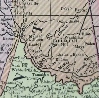 Vintage 1896 OKLAHOMA INDIAN TERRITORY Map 14 X11  Old Antique Original CHOCTAW • $32.76