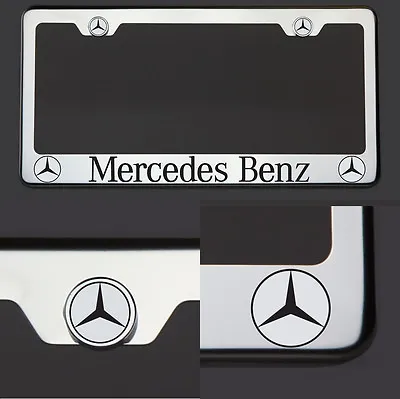 Chrome T304 License Plate Frame Mercedes Benz Black Letter Laser Etched Engraved • $32.99