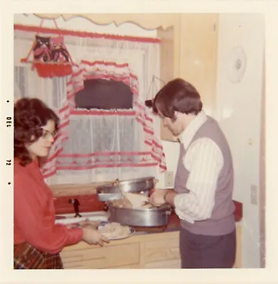 Christmas 1972 Turkey In The Kitchen Husband Wife Vintage Photo Snapshot • $7.77