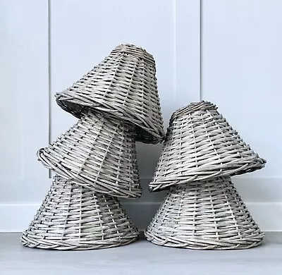 Wicker Rattan Lampshade Nordic Scandi Nautical Shabby Coastal Rustic Lamp Shade • £19.95