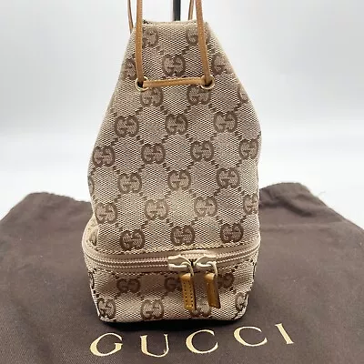 Gucci Mini Handbag Drawstring Pouch GG Canvas Leather Beige 039 1054 Authentic • $150