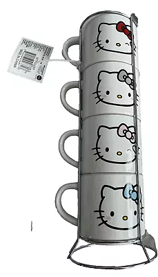 Hello Kitty Mugs Set Of 4 W/Holder‎ Sanrio ❤️🎁10 Oz/eo Stackable New W/tag • $63.22