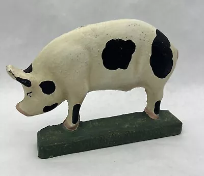 Vintage Cast Iron Door Stop Spotted Pig Sow Hog 8” X 6” 4+ Lbs Made In Canada • $39.95