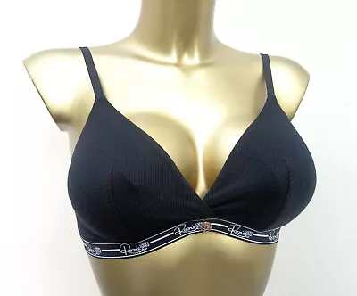 M & S Rosie Autograph Non Wired Ribbed Bralette Bra Sz 14 D-e  Cup Padded  Black • £9.99