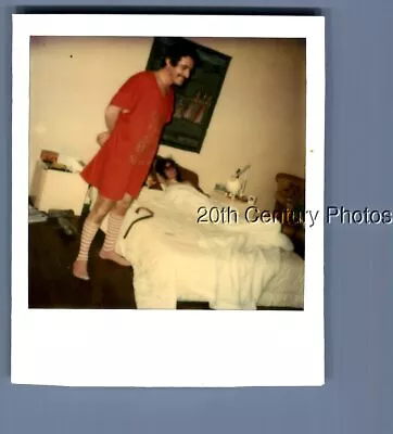 Found Color Polaroid L_1201 Mustache Man Posed By Bed Smiling • $4.98