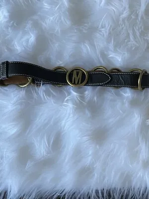 Moschino Women's Belt Black Leather With Metal M In Front /design Around Belt 34 • $69.99