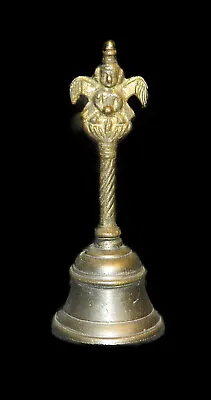 Cast Brass Bell Vishnu Riding Garuda Hindu Gods Pooja Meditation Early 20th Cent • $42.99