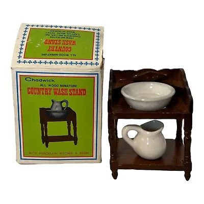 Chadwick Wood Mini Country Wash Stand Doll Furniture Pitcher Basin 1970s 1:6 • $14.99