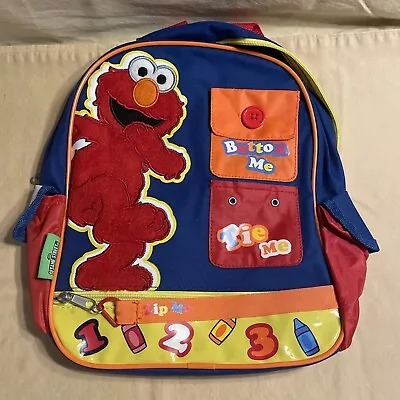 Seasame Street Elmo Kids Backpack Bookbag Toddler Teach Zipper Buttons Etc • $13.49