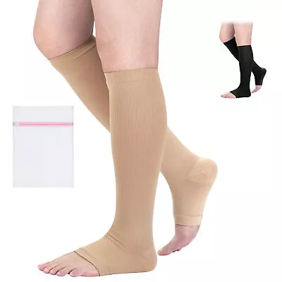 Open Toe Compression Socks Men & Women Flight Travel Running Stockings 20-30MmHg • £5.49