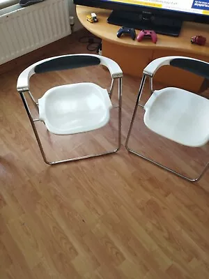 £150 • Buy Set Of 2 Vintage  Hille  Folding Chrome & White Chairs Frederick Scott 1960s