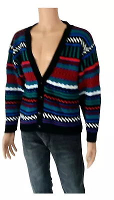 Vintage Out Of Bounds 80s 90s Multicolored Retro Hip Hop Cardigan Sweater S • $32.99