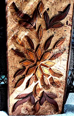 Vintage MCM Wood Flower Plaque Picture Wall Decor Mid Century Modern 12x24  • $25