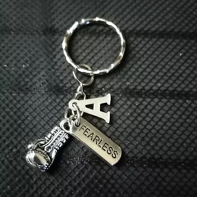 Boxing Glove With Fearless Charm Personalised  Initial Tibetan Silver Keyring • £3.99