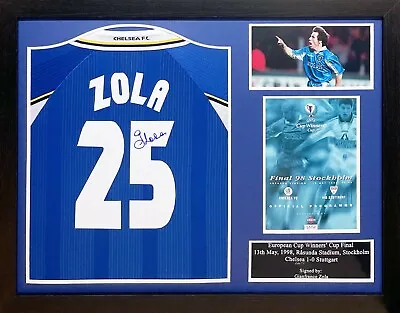 Framed Gianfranco Zola Signed Chelsea 1998 Ecwc Final Football Shirt Proof Coa • £299.99