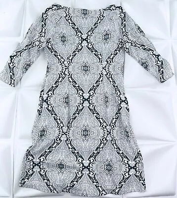 J McLaughlin Sz S Mari Sheath Shift Dress Catalina Cloth Gray White Damask Print • $37.07