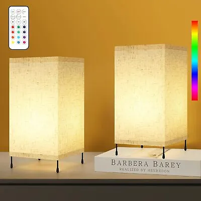 Set Of 2 Small Bedside LED Table Lamps For Bedroom With Remote Control 13 Colors • $23.99