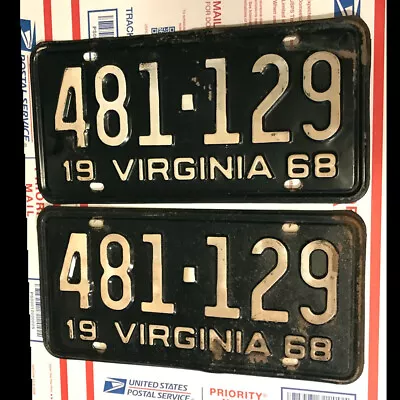 Original MATCHED PAIR 1968 Virginia Car License Plates - MUSCLE CAR ERA 481-129 • $39.99