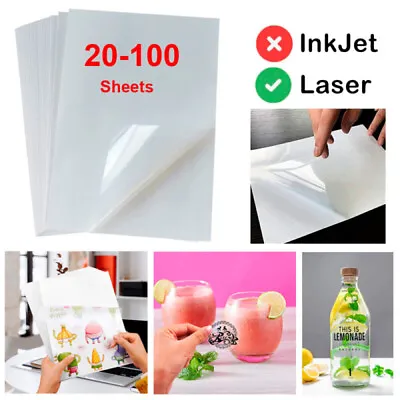 A4 Transparent Glossy Self Adhesive Vinyl Sticker Paper Label  For Laser Printer • $13.98