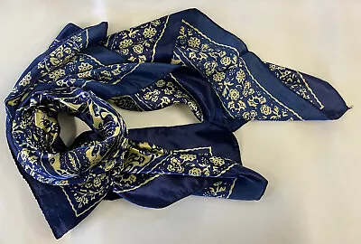 Blue Ivory Leaf Satin Paisley Print Vintage Style Scarf Neck Hijab Shawl Wrap • £3.95