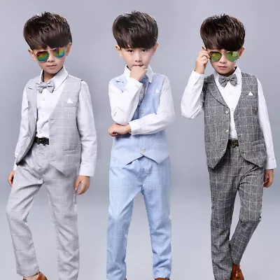 Boys Suits Boys Wedding Suit Waistcoat Suit Page Boy Baby Formal Party 3PCS • £14.99