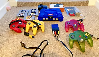 Nintendo 64 Blue Console ( 5 Games 4 Controllers) Plus Extra's • £175.50