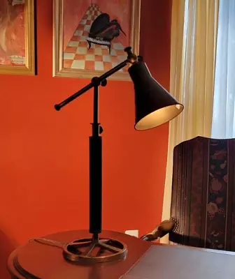 Industrial Desk Lamp Brass Leather Articulated Steampunk Vibe • $145