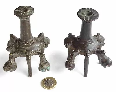 Pair Bronze 18th Century Islamic Ladies Kohl Eye Dye Bottles With Bells In Feet • $56.03