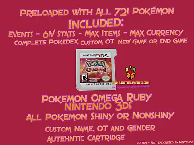 Pokemon Omega Ruby Nintendo 3ds Authentic - All 721 Pokemon Preloaded Max Items • $79