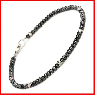 $40 • Buy 19.01 Ct Black Moissanite & Raw Natural Diamond Beads Bracelet 925 Silver Clasp