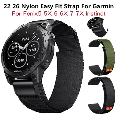 22mm 26mm For Garmin Nylon Strap Fenix 7X 7 6 6XPro 5 5XPlus Wristband Bracelet • $25.99