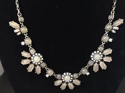 J. Crew Light Brown & Clear Rhinestone Statement Necklace Half Daisy Flower 23  • $12.50