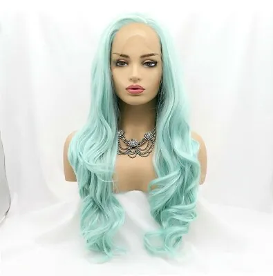HD Lace Front Wig Mint Blue Long Layered Rainbow Human Blended Cosplay Mermaid • $199