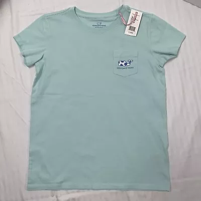  Vineyard Vines Girls T-shirt LARGE-14 Crystal Blue Soccer Whale Logo Pocket NEW • $19.54