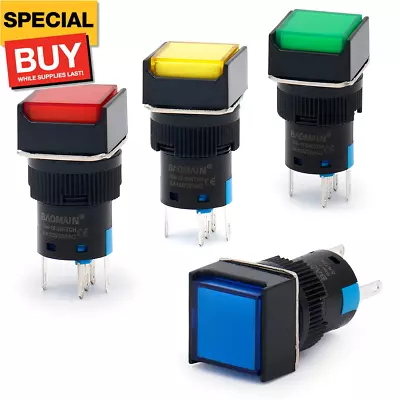 5/8  16Mm Push Button Switch Momentary Square Cap LED Lamp Red Yellow Blue Green • $14.99