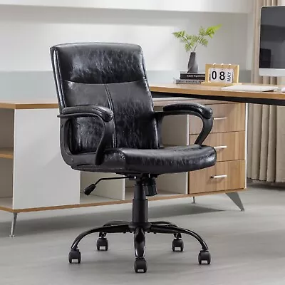 Mid Back Computer Desk Chair Executive Office Chair Rolling Leather Office Chair • $56.09