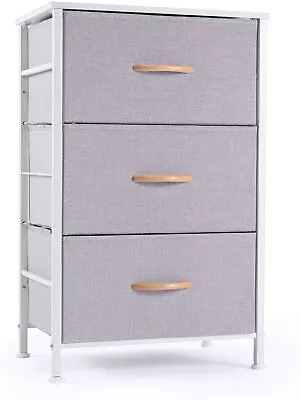 ROMOON Nightstand Chest With 3 Fabric Drawers Bedside Furniture (Grey) • $55.99