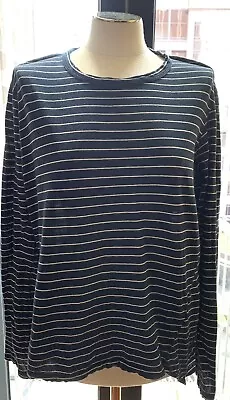 BASSIKE 100% Organic Cotton Round Neck Blue Stripes Long Sleeve Tunic Top Size S • $39