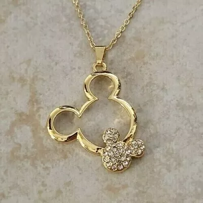 2Ct Round Real Moissanite Mickey Mouse Pendant Chain 14K Gold Yellow Plated • $119.99