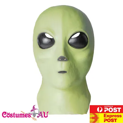 Mens Green Alien Lord Mask Latex Space ET UFO Mens Full Head Costume Accessory • $9.76