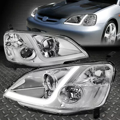 [led Drl]for 01-03 Honda Civic Coupe/sedan Chrome Clear Projector Headlight Lamp • $149.99