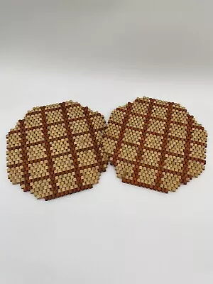 Vintage Wood Beaded Natural Boho Trivets Checkered Design Folk Art Hot Pad • $18
