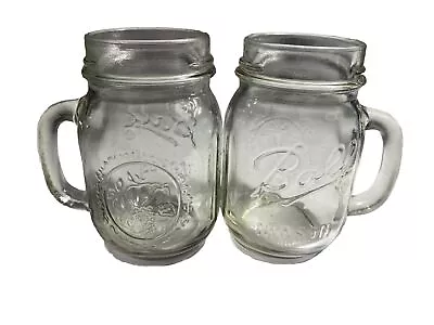 2 Ball Mason Drinking Jar Wide Mouth Clear Glass Mug W Handle Pre-Loved Vintage • $11.05