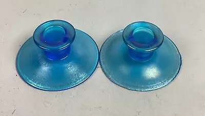 Vintage Pair Of Milk Glass Fenton Color Changing Blue Green Glass Candle Holder • $24.99