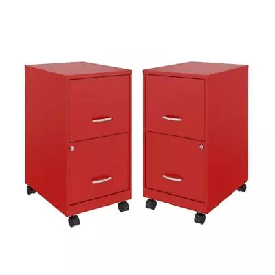 Home Square 2 Drawer Mobile Filing Cabinet Set In Red (Set Of 2) • $215.41