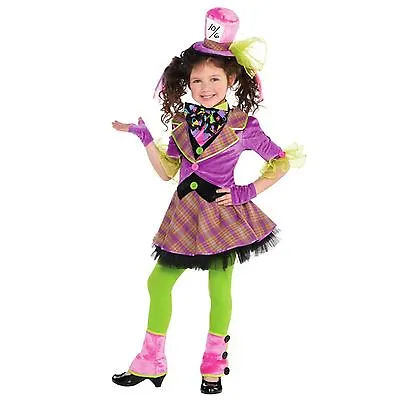 Girls Mad Hatter Tea Fairytale Story Book Fancy Dress Costume + Tights Spat Hat • £20.32