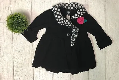 Mack & Co Girls Black Fleece Button Ruffle Formal Coat Jacket 18 Months • $18.99