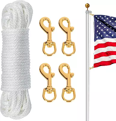 Flag Pole Rope Line Kit-50Ft X 1/4 Diameter Nylon Flag Pole Halyard Rope With 4 • $20.46