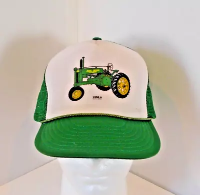 Vintage John Deere 1936 A Tractor Snapback Trucker Hat Green Mesh USA • $42.96